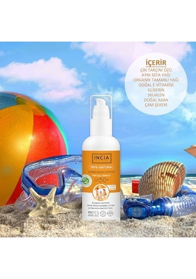 %100 Doğal Ve Organik Tamanu Yağlı Güneş Losyonu Mineral Filtreli Tüm Aile Için 50 Spf 100 Ml