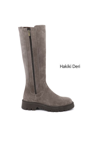 Gönderir Kadın Vizon Süet Fermuarlı Kauçuk Taban Hakiki Deri Çizme Dkzc55935751