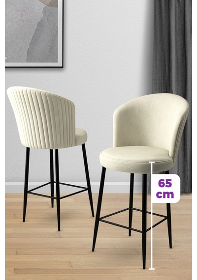Canisa Concept Alte Serisi 4 Adet Krem Sandalye 65 Cm Ada Mutfak Bar Sandalyesi Babyface Kumaş Siyah Metal Ayak Sandalye Krem Ayaklar Siyah
