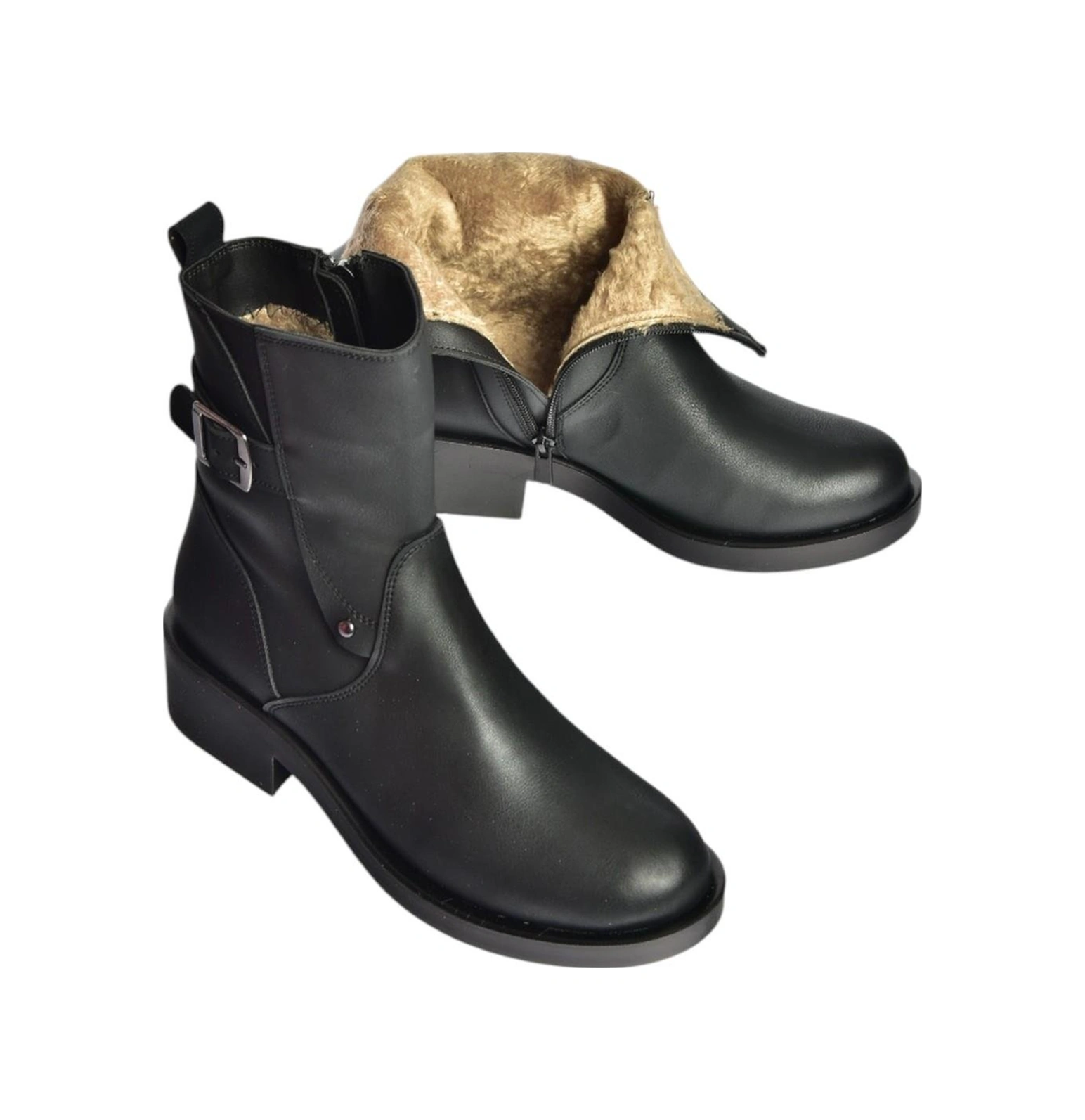 Fox Shoes V674420409 Siyah Kalın Tabanlı İçi Tüylü Kadın Bot Siyah-Suni Deri