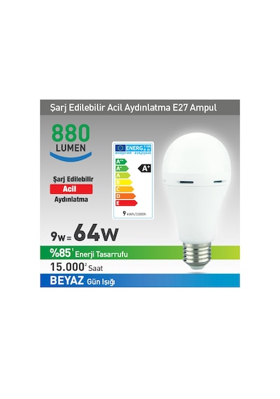 Nextled E27 9w Şarjlı Led Ampul Beyaz 880 Lumen