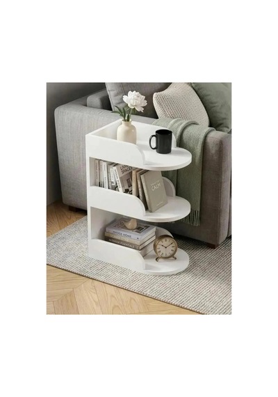 Modern 3 Katlı Kitaplıklı Yan Sehpa Beyaz