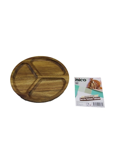 Akasya Yuvarlak 3 Bölmeli Ahşap Servis Sunum Tepsi - Tahtası 20 X 1.4cm 5639