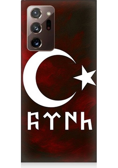 Samsung Galaxy Note 20 Ultra Uyumlu Göktürk Ay Yıldız Kompozisyonu Desenli Silikon Kılıf Çok Renkli