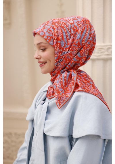 Silk Home Organik Eşarp 79015-32 Parlak Turuncu, Beyaz, Lila, İndigo