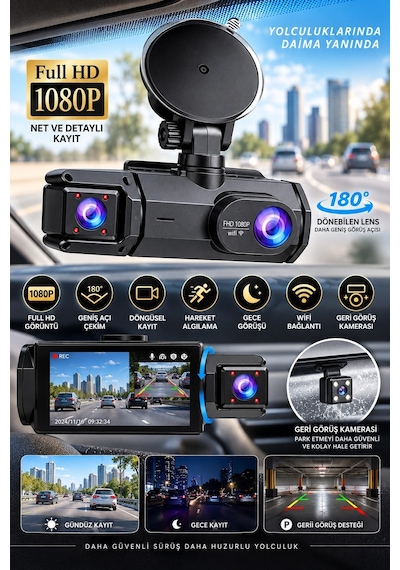 Full Hd 1080p Çift Kamera 180 Geniş Açı Wifi Şarjlı Kullanım