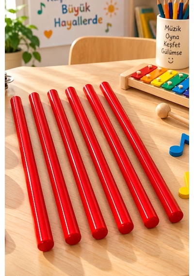 Midex Orf-BT-25RD-3X Kırmızı Çocuklara Özel Ritim Çubuğu 25 cm Eğitici Örf Aleti (Karbon Fiber)