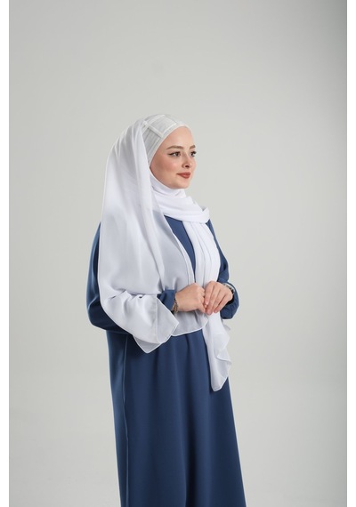 Hürrem Bone Beyaz Arkadan Bağlamalı Abiye Şal Şifon Kare Desenli Taşlı 1900 42 Beyaz
