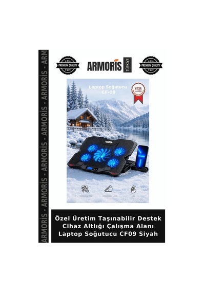 Özel Üretim Taşınabilir Destek Cihaz Altlığı Çalışma Alanı Laptop Soğutucu Cf09 Siyah