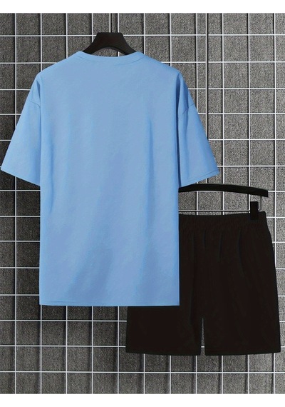 Uyguntarz Unisex Papatyakelebek Tasarım Basklı Tshirt Eşofman Takımı Bebe Mavi