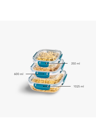 Lock&fresh Master Kare Saklama Kabı 350,600,1025 Ml Üçlü Set Mavi