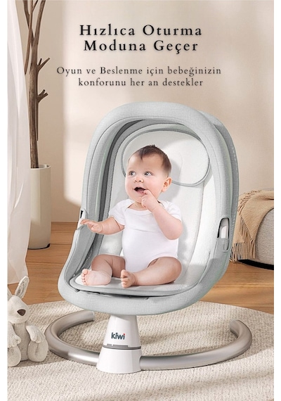 Kiwi Dolly 2in1 Otomatik Sallanan Kademe Ayarlı Beşik Ve Anakucağı - Gri