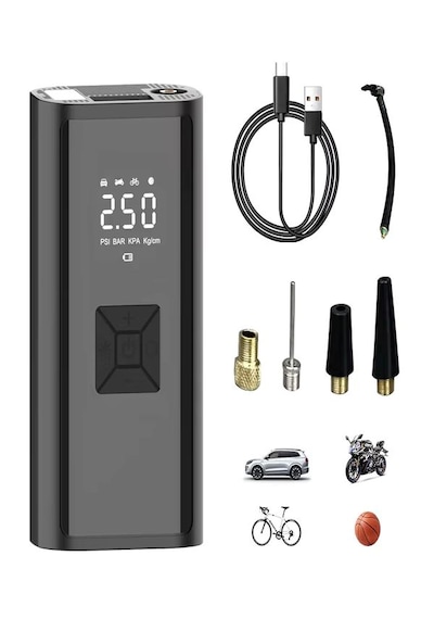 150 Psı Şarjlı Hava Kompresörü 4500mah Lcd Ekranlı Taşınabilir