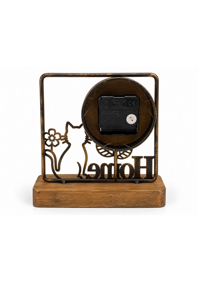 Kedi Desenli Home Temalı Ferforje Saat Dekoratif Masa Saati Eskitme Bakır Metal Ahşap Taban Vintage Nostaljik Kedi Figürlü Ev Ofis Salon Sehpa Konsol Kitaplık Dekorasyonu Kedi Desenli Home Temalı Ferforje Saat Dekoratif Masa Saati Eskitme Bakır Metal Ahşap Taban Vintage Nostaljik Kedi Figürlü Ev Ofis Salon Sehpa Konsol Kitaplık Dekorasyonu