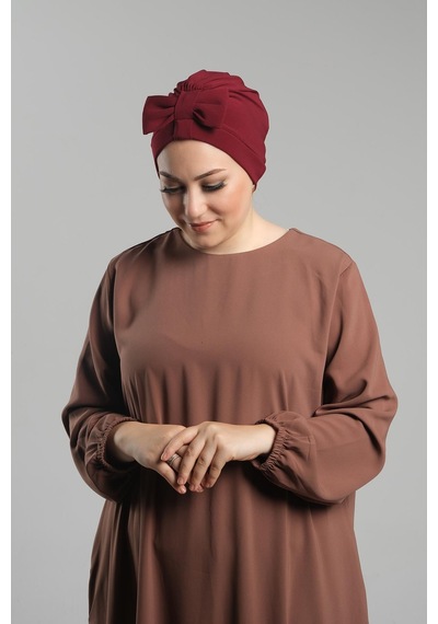 Hürrem Bone Bordo Pratik Hazır Geçmeli Fiyonklu Bone Sandy Çift Taraflı Çapraz 3007b 16 Bordo