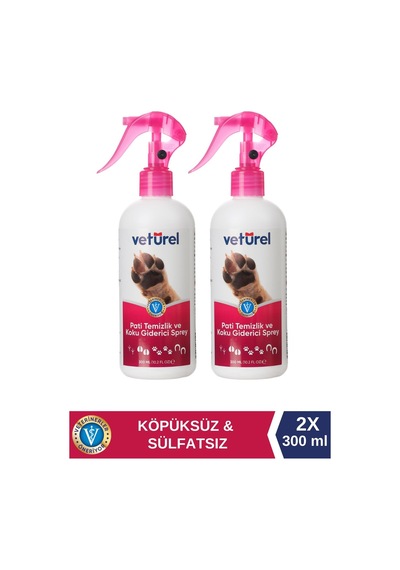 Veturel Kedi Tüy Köpek Pati Temizleme Parfümsüz Koku Giderici Bakım Spreyi 2 x 300 ML