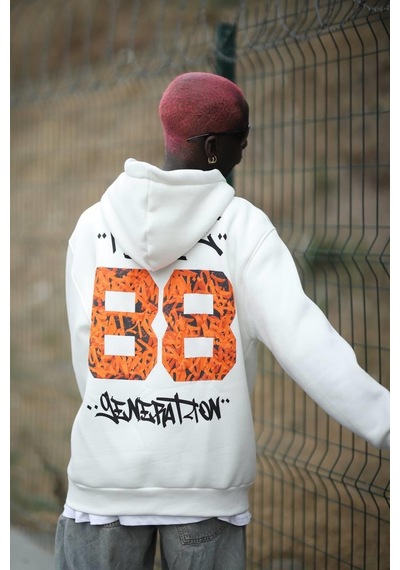 Blow Up Kapşonlu 3 İplik Kalın İçi Polarlı Oversize Baskılı Erkek Sweatshirt 001