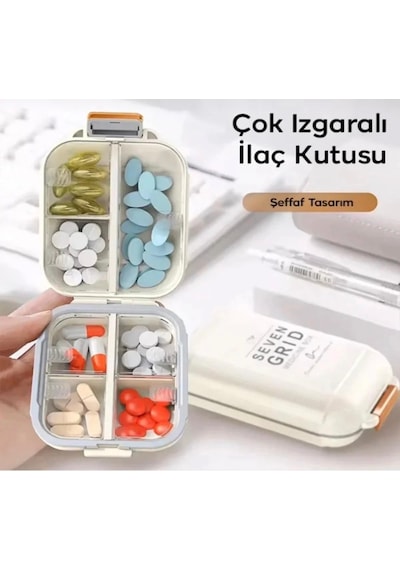 Çok Izgaralı 7 Bölmeli İlaç Saklama Kutusu Günlük Haftalık Hap Düzenleyici, Taşınabilir Krem