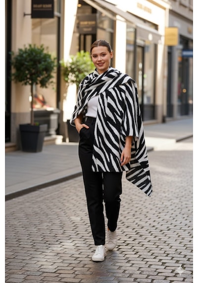 Zebra Desenli Trikoşal Marka-yumuşak Dokulu,rahat,hafif Ve Şık-taşınabilir Kılıf Çantalı-170x70 Cm Siyah Beyaz