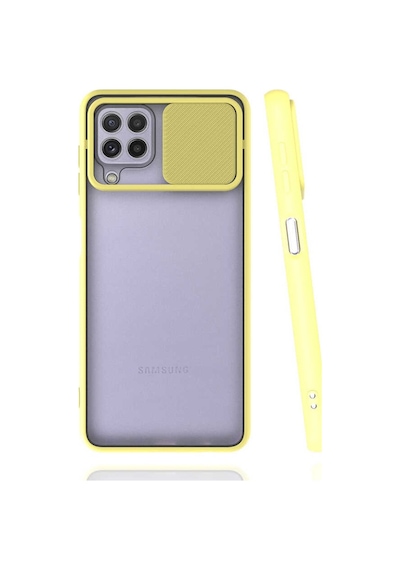 Kilifone - Samsung Uyumlu Galaxy M32 - Kılıf Slayt Sürgülü Arkası Buzlu Lensi Kapak - Sarı