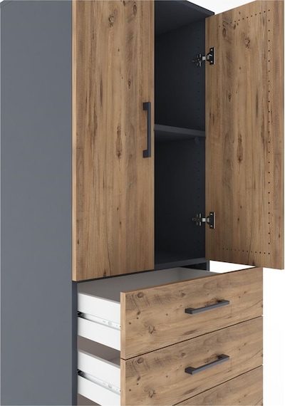 Hyperion Dolap 2 Raflı 5 Çekmeceli 2 Kapaklı 60x44x182 Antras... Antrasit