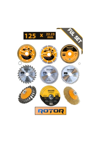 Rotor 125x22,23 Mermer Ahşap Granit Demir Fayans Kesme Disk Ful Set 11 Parça