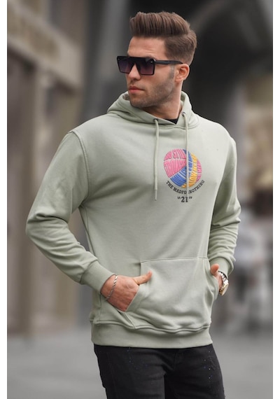Madmext Mint Yeşili Kabartma Baskılı Kapüşonlu Sweatshirt 6042 Mint Yeşili