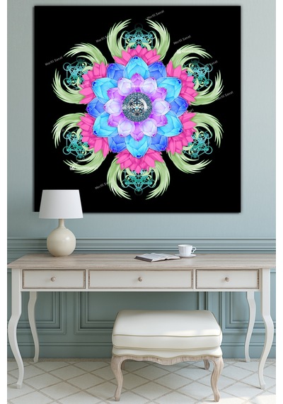 Lotus Çiçeği Ve Yaşam Çiçeği Kanvas Tablo 140 x 140