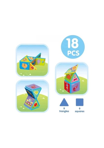 Eğitici Manyetik Bloklar 18 Parça - Mıknatıslı Zeka Küpleri - Montessori Bebek Yapboz Puzzle Seti
