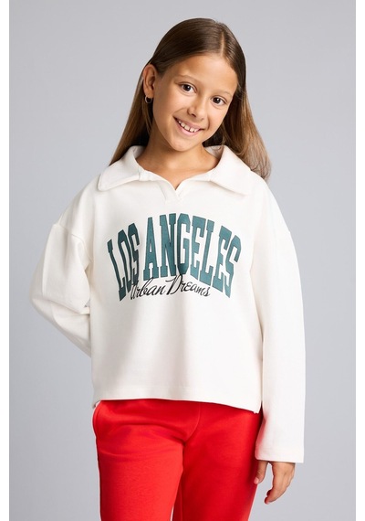 Defacto Relax Fıt Polo Yaka Kolej Baskılı Sweatshirt Kumaşı Sweatshirt Kız Çocuk I4899a826auwt34 Beyaz-wt34