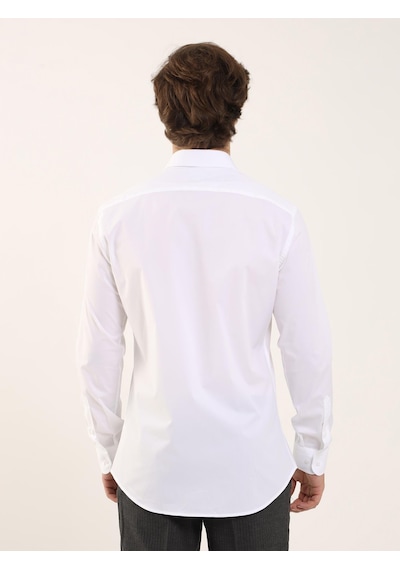 Dufy Beyaz Erkek Slim Fit Klasik Yaka Uzun Kol Gömlek - 103129 Beyaz