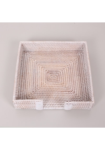 Laura 30x30x8 Cm Akça Renk Rattan Saklama Düzenleme Kutusu Beyaz
