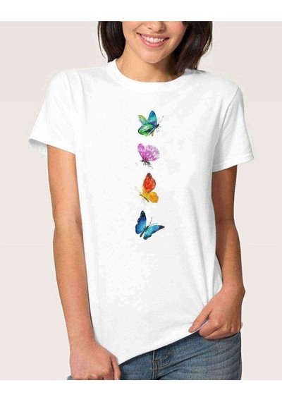 Watercolor Butterflys Kadın Beyaz Tshirt