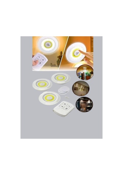 Uzaktan Kumandalı 3 Lü Kablosuz Led Spot Lamba Seti Yapışkanlı Pratik Kullanım Çok Renkli Çok Renkli