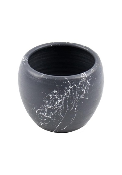 Mermer Efektli Gri Üzeri Beyaz Toprak Saksı -15 Cm 001