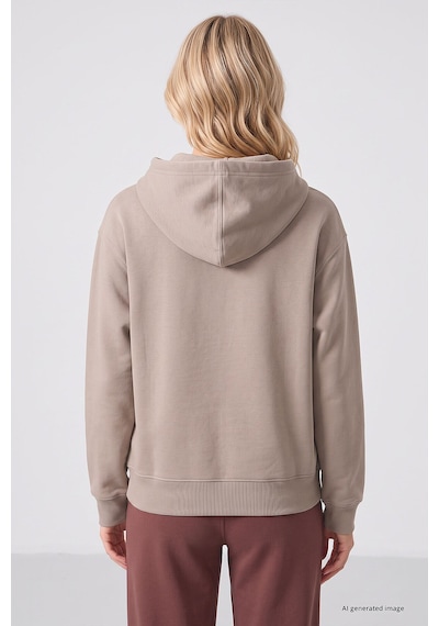 TOMMYLIFE Koyu Bej Standart Kapüşonlu Kanguru Cepli Basic Kadın Sweatshirt - 97321