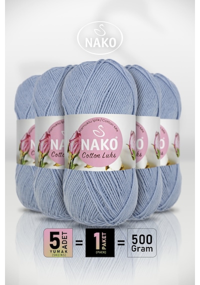 Cotton Lüks - 97587 Mavi - 5'li Paket - 100gr/330m - Pamuklu Hırka Yelek Amigurumi İpi