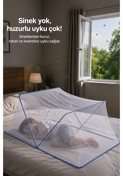 Katlanabilir Bebek Cibinliği Sineklik Korumalı Portatif Uyku Çadırı Beşik Ve Yatak Uyumlu