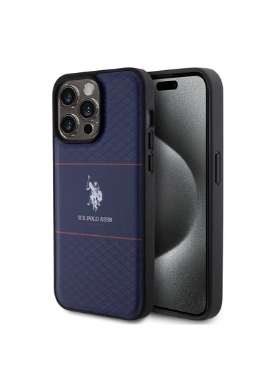 Apple Uyumlu iPhone 15 Pro Max Kılıf U.s. Polo Assn. Lisanslı Deri Şeritli Logo Dizayn Kapak Lacivert
