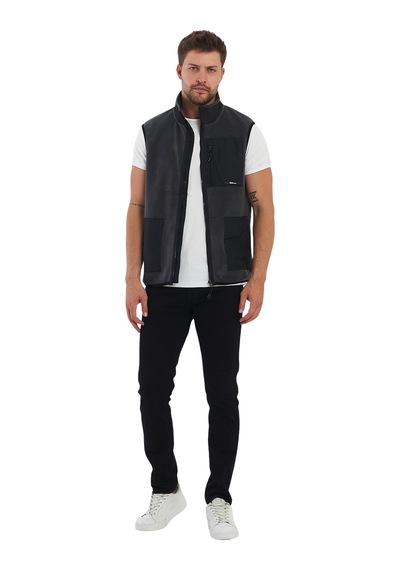 Adams Erkek Polar Kolsuz Çift Renk Yelek 3 Cepli Comfort Fit Antrasit