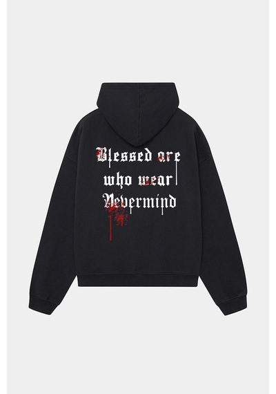 Unisex Oversize Hoodie - Blessed Are Who Wear Tasarım Sweatshirt Siyah