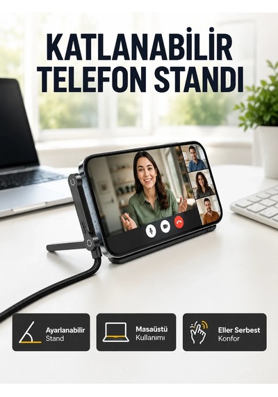 Lbk 240w Type-c To Type-c Telefon Stand Özellikli Şarj Kablosu