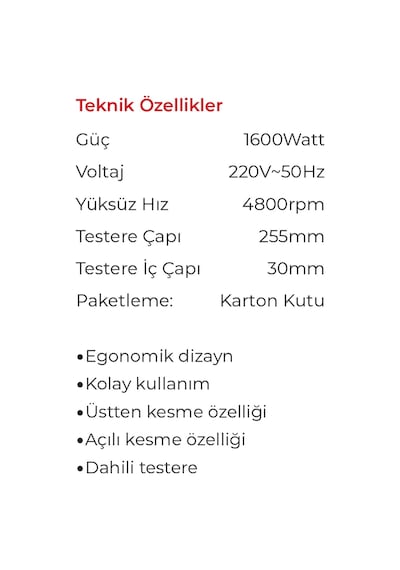 Max Extra MX8230 Gönye Kesme Makinası 255 MM 1600 Watt Pvc Ahşap Metal Alüminyum Kesme