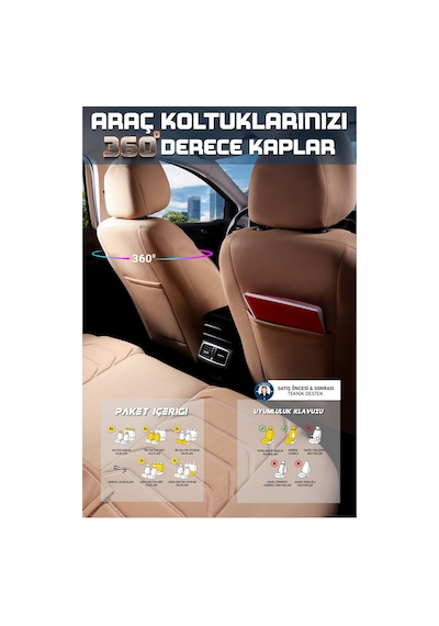 Volkswagen Passat B8ile Uyumlu Lüx Deri Detaylı Oto Koltuk Kılıfı Ön Arka Takım Carbon Serisi Bej