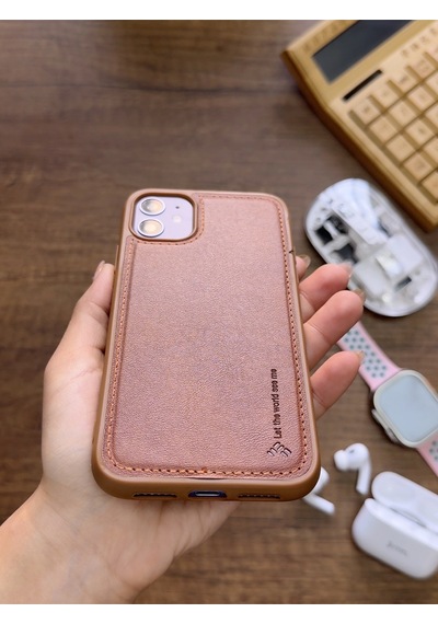 Apple iPhone 11 Uyumlu Premium Deri Dokulu Darbelere Karşı Dayanıklı Nazal Silikon Kılıf Kahverengi