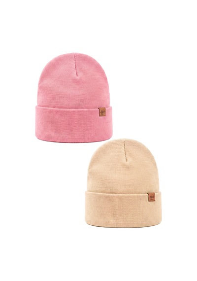 Sayzen Your Shine Unisex Basic Katlamalı 2'li Bere Set Pembe-krem