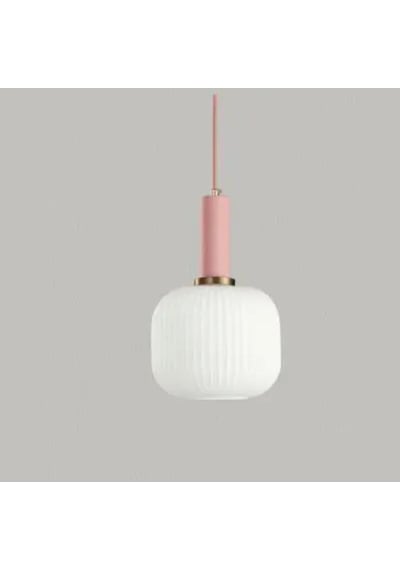 Rsylight Rustik Dekoratif Metal Modern Pudra Somon Opal Beyaz Camlı Tekli Avize Somon