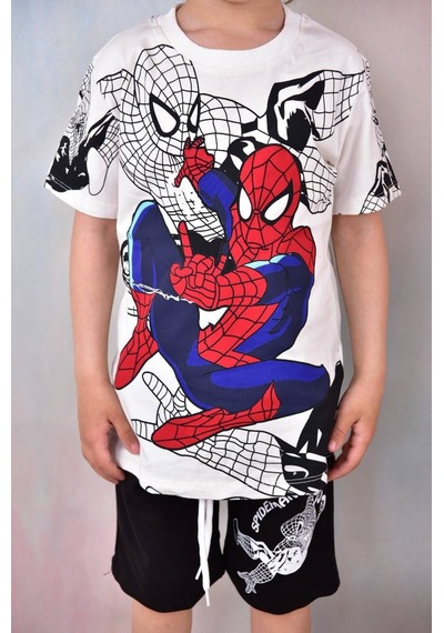 Sml Tekstil Spiderman Temalı Çocuk Tişört Ve Şort Takımı Siyah