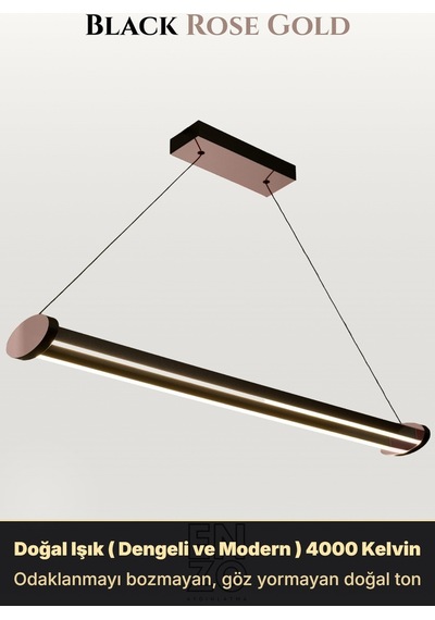 Mira Rose Gold Lineer Led Sarkıt Avize Kumandalı Dim Edilebilir Aşağı Işık Doğal Işık