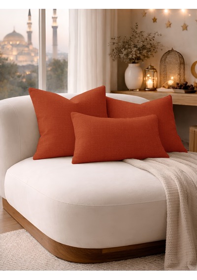 Br Perle Kiremit Keten Dokulu Dekoratif Kırlent Kılıfı Modern Salon Koltuk Yastığı
